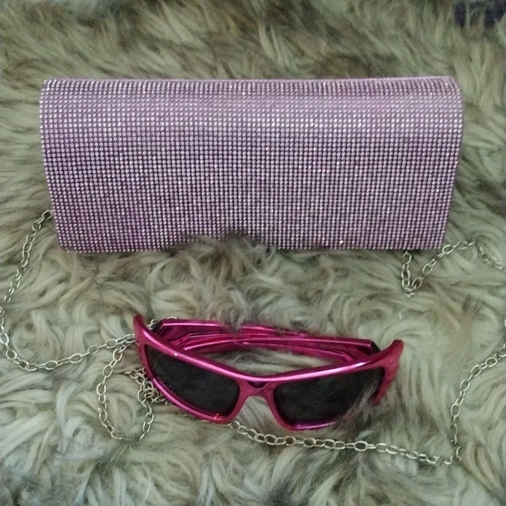Unbranded studded purple purse with pink sunglasses bracelets